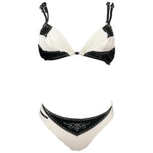 AUTH VTG Christian Dior D’Trick White & Black Perforated Strappy Bikini Swimsuit